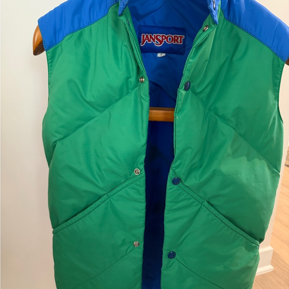 Vintage 1980s Jansport Green And Blue Puffer Vest Unisex